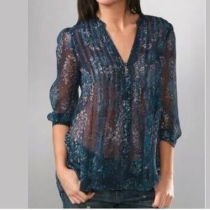 Joie Mesa Pintuck Blouse 100% Silk Sheer Top